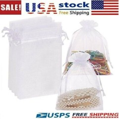 100Pcs White Drawstring Organza Gift Bags Wedding Party Favor Jewelry Pouches US