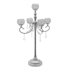 5 Arms Crystal Candelabra Freestanding Candle Holder Centerpiece Silver