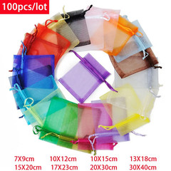 100Pcs/Lot 7X9 9X12 10X15 13X18Cm Organza Bags Jewelry Bag Wedding Party Decorat