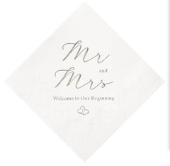 🎉 Grand Opening Special! Crisky Mr and Mrs Silver Foil Wedding Napkins 100Count