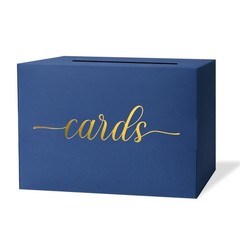 Navy Blue Wedding Card Box, Gift Cards Box Holder with Gold Foil Design for W…