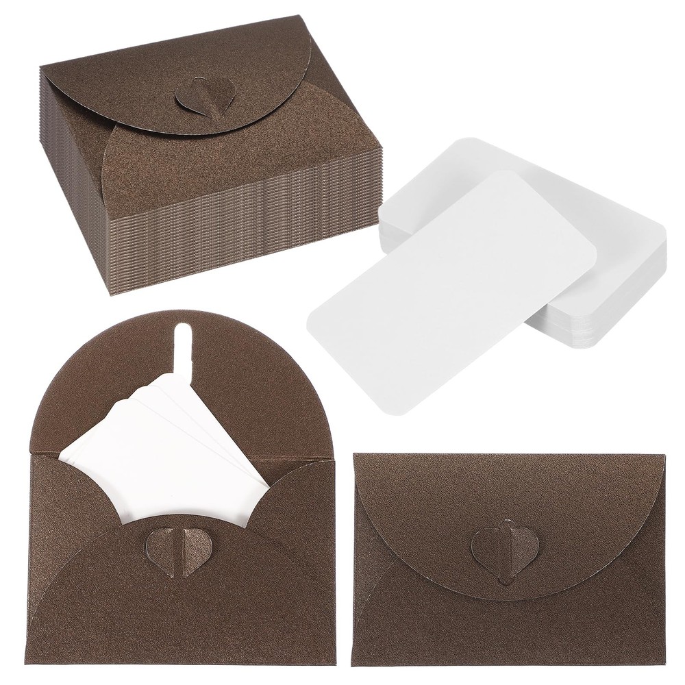 PATIKIL 50 Set Mini Envelopes with Heart Clasp, 4.1×3″ Blank Note Coffee
