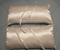 Set 2 Tie Back 20″ x 9″ Polyester Satin Kneeling Pillows White Wedding Boda Lot