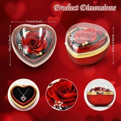 Eternal Real Rose Dainty Love Pendant , Preserved Red Gift Box with