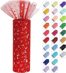 Red Glitter Tulle Rolls 6 Inch by 10 Yards Sequin Tulle Fabric Ribbon for DIY Tu