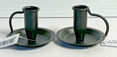 2 NEW Primitive BLACK Metal Taper Candle Holder w Handle 2 1/4″ Country Rustic