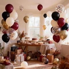 Black Burgundy and Gold Balloons, 12inch 12 inch 35pcs, White Coffee
