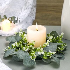4 Pieces Candle Rings Artificial Eucalyptus Leaves Elegant Leaf