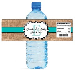 100 Burlap Blue Stripe Wedding Shower Water Bottle Labels Bridal Party