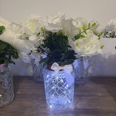 Lot of 6 Floral Centerpieces for Bridal Shower or Wedding – 1 w/Fairy Lights