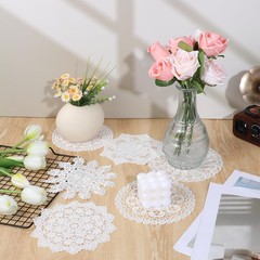 Lace Doilies for Tables, 6 Pcs 6 Inch Vintage Crochet 6 inches, White