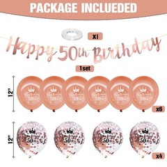 12 PCS Happy 50th Birthday Banner, Rose Gold 50th Birthday Banner Bunting wit…
