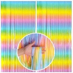 Pastel Rainbow Foil Fringe Curtain Streamers Party Backdrop Foil Fringe Backd…