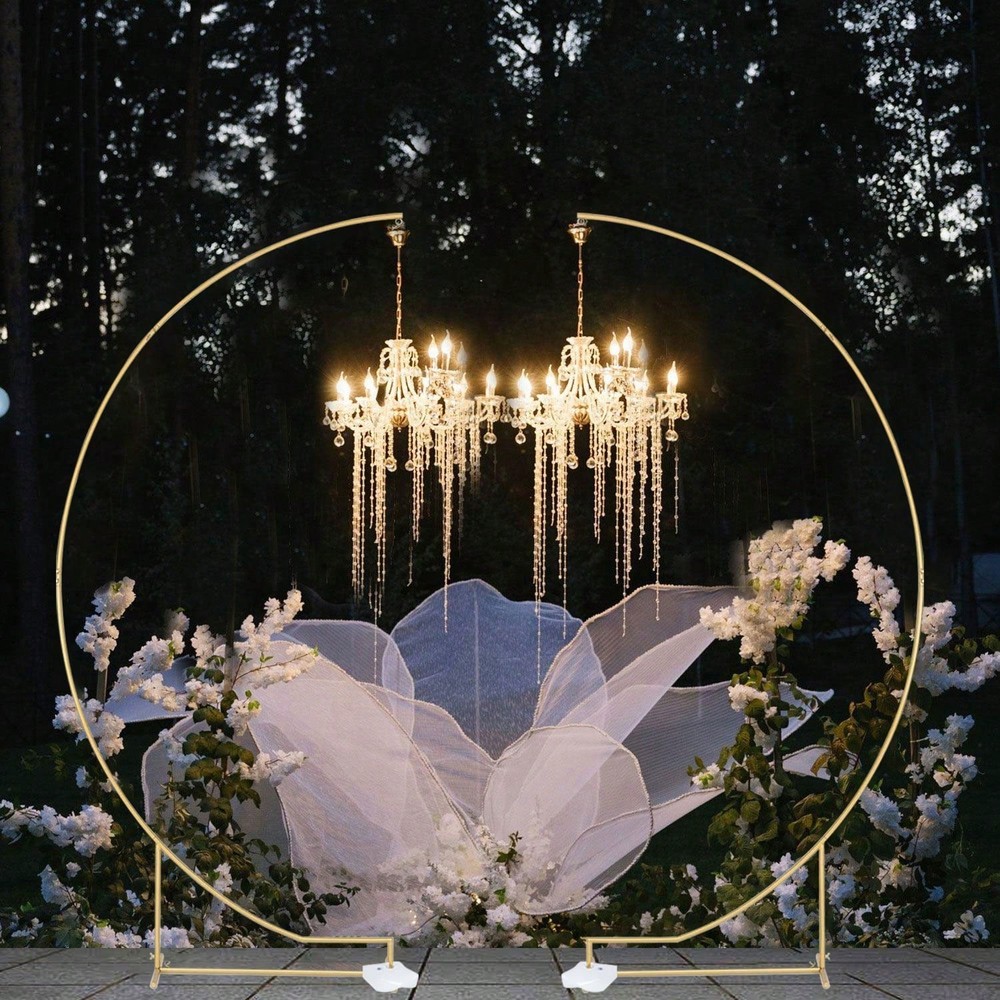 2Pcs 8.2ft Gold Metal Wedding Arch Backdrop Stand Party Balloon Floral Frame