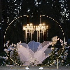 2Pcs 8.2ft Gold Metal Wedding Arch Backdrop Stand Party Balloon Floral Frame