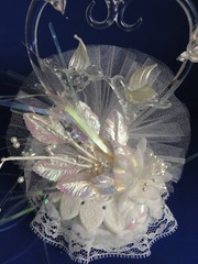 New Elegant Wedding Cake topper Blown Glass Heart Love Birds & flowers #206