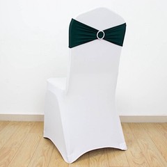 10 Hunter Green Spandex CHAIR SASHES with Silver Round Buckles Wedding