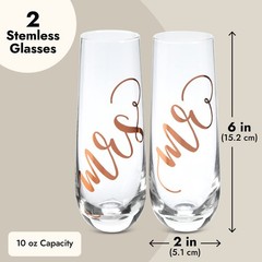Juvale Mr & Mrs Champagne Flutes Set of 2-10 oz, 6 2 Count (Pack 1), Clear