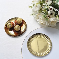 GOLD 50 Round 5″ Metallic Paper DESSERT PLATES Scalloped Rim Party Decorations