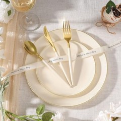 3PCS lvory Plastic Dinnerware Set – lvory and Gold Rim – Disposable 50 Ivory