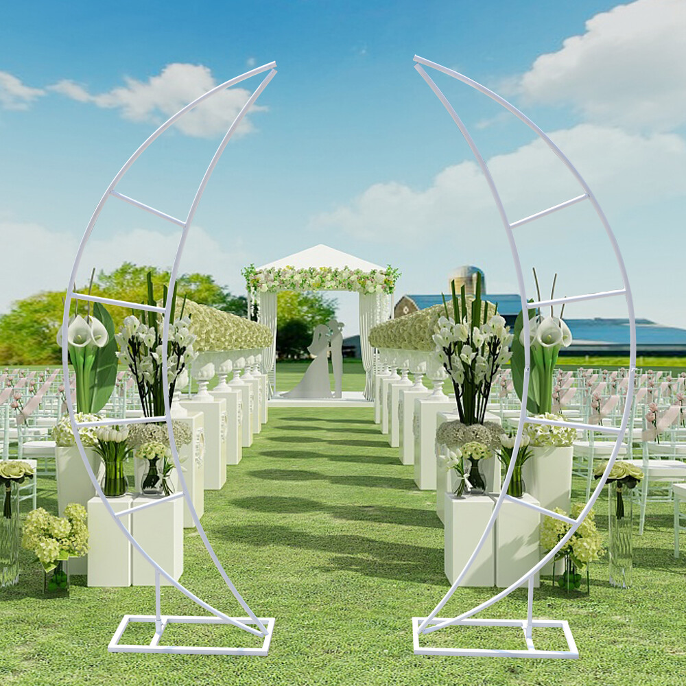 2PCS Crescent Moon Wedding Arch Gate Flower Backdrop Stand Party Event Decor 2m