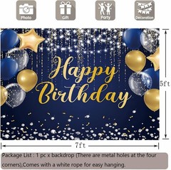 Happy Birthday Backdrop 7x5ft for Men Boys Navy Blue and Gold Happy Birthday …