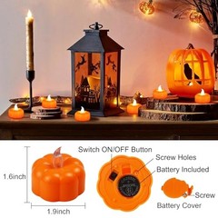 Fall Decorations for Home Pumpkin Tea Lights, 12 Pack LED Orange 12 PACK