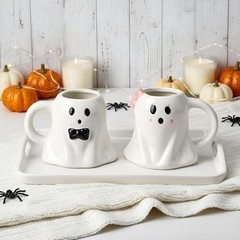 Baderke 2 Pcs 12 oz Halloween Ghost Mugs Spooky Mr and Mrs Coffee Cups Boo