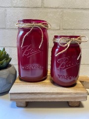 Maroon Mason Jar Centerpiece – Rustic Wedding Shower – Graduation Party