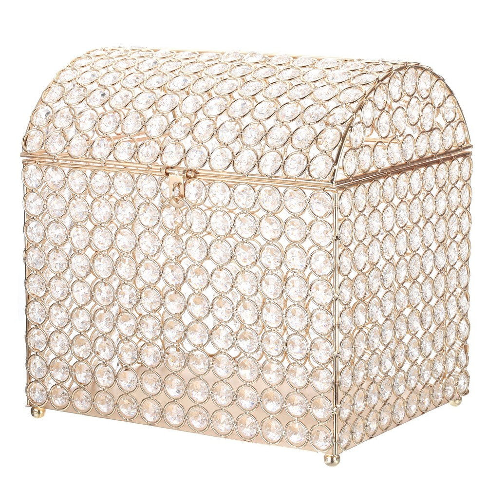 Crystal Card Box with Heart Lock, 10.7″ x 8.3″ x 11″ Wedding Card Box Gold