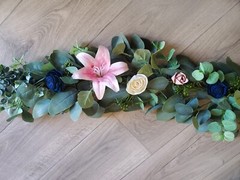 Pink Stargazer Lily Bridal Bouquet Navy Blue Sola Wood Cascade Bridesmaid Flower