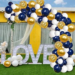 Navy Blue Balloons Garland Kit, 120 pcs Navy and Gold Confetti White Balloons