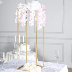 2 pcs 32-Inch Tall Gold Matte Metal Geometric Rectangular Stands 32″,