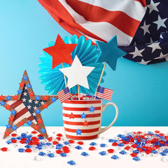 300Pcs Patriotic Red Clear Blue Star Acrylic Crystals Gems Table Scatter Vase Fi