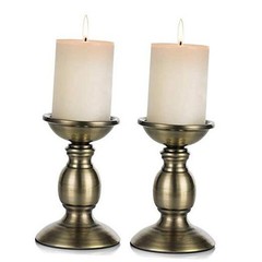 2 Pcs Iron Pillar Candle Holders, Most Ideal for 3″ Pillar Candle, 2 x S Bronze