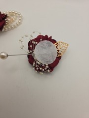 2Pcs Burgundy Rose Corsage and Boutonniere Set, Artificial Wrist Corsage Wristle
