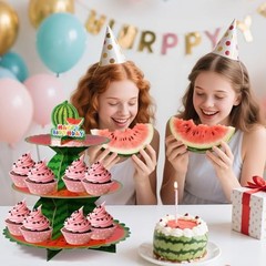 Cupcake Stand, 3 Tier Cute Summer Fruit Party Cardboard Round Watermelon