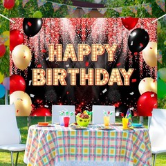 Happy Birthday Backdrop Banner Black and Red Theme Background with Neon Shiny…