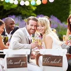 Blulu 2 Pieces He Asked She Said Yes Sign Wedding Engagement Brown, White