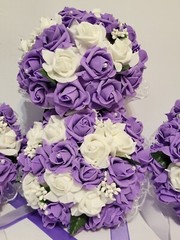 Lot 4 – Bridesmaid Bouquet Wedding Pearl Artificial Fake Flowers Purple Lavender
