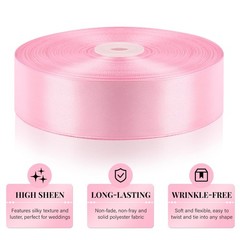1-1/2 Inch 100 Yards Pink Satin Ribbon, Solid Fabric Ribbon Roll for Flower B…