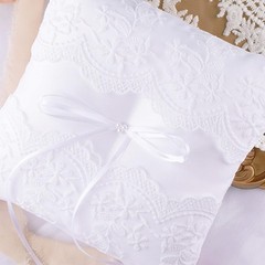 STAFUNI Wedding Ring Bearer Pillow, White Lace Pillow 8×8 inch,