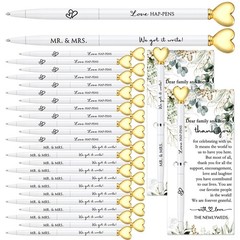 50 Sets Wedding Guest Book Pens, White Ballpoint with Gold Heart Top, Thank You
