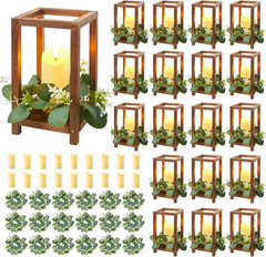 Rustic 54 Pcs Wooden Wedding Lantern Centerpieces with Candles & Wreaths