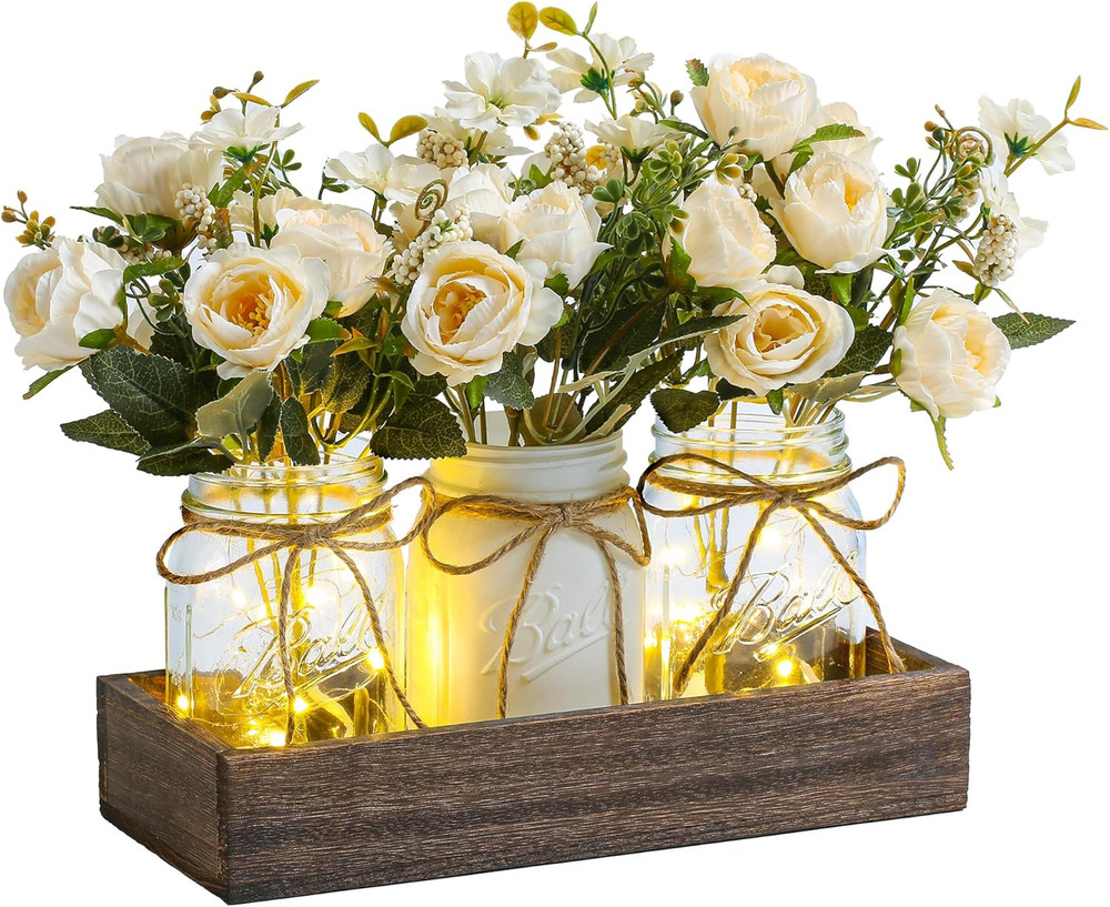 3 Pcs Mason Jar Centerpiece Table Decorations for Dining Table Decor Farmhouse C