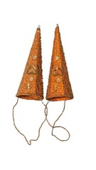 Indian Wedding Favor Mukhwas Saunf Cones Orange Beaded Sequin Decor | Set of 2