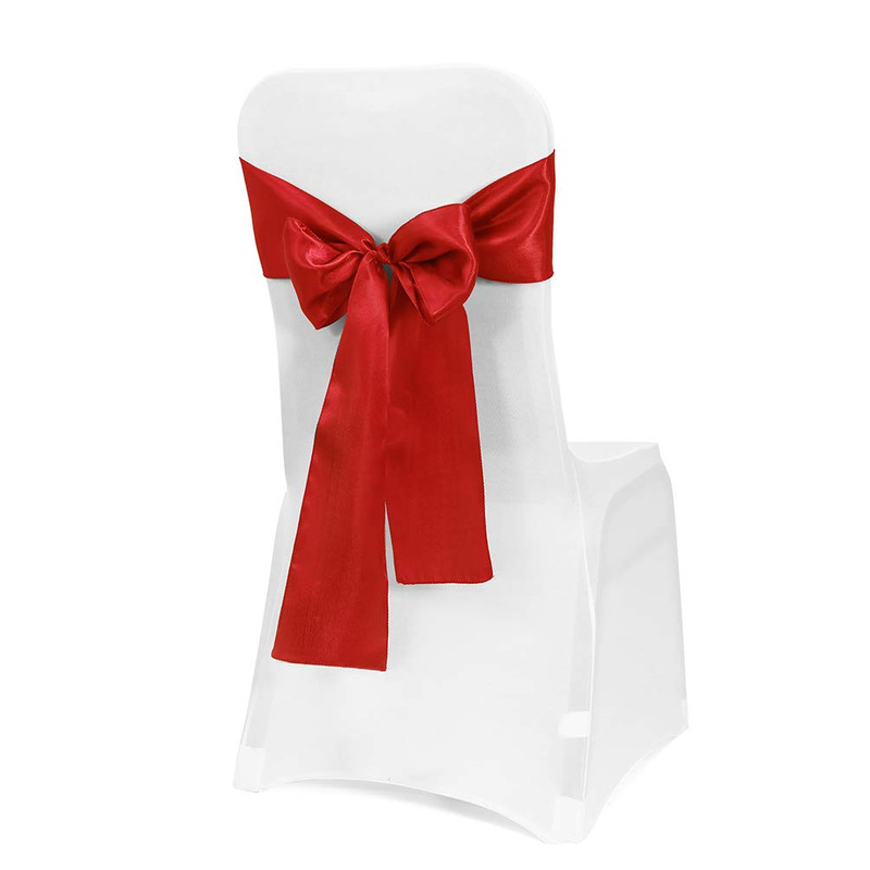 Obstal 50 Pcs Red Satin Chair Sashes Bows For Wedding Reception- Universal