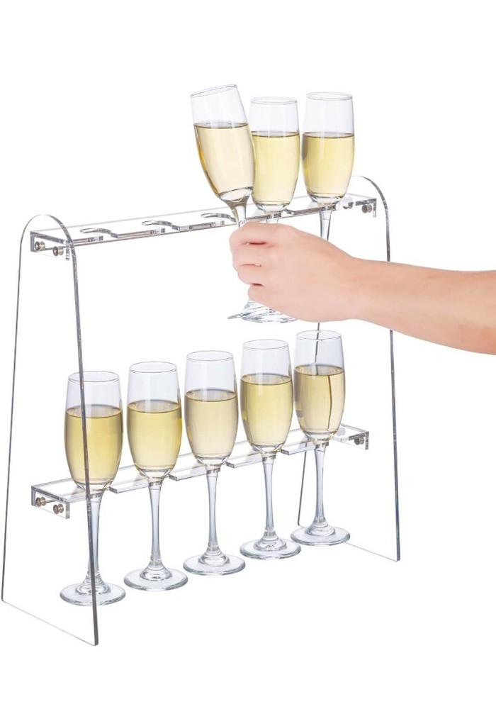 2 Tier Clear Acrylic Champagne Flute Glass Holder.. For Party, 10 Spots