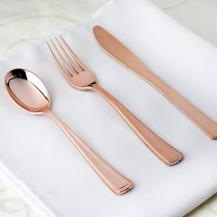 Plastic Rose Gold FORKS SPOONS KNIVES SET Disposable TABLEWARE Wedding Party