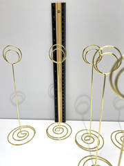 Gold Tone Mini Circle Hoop Table Numbers Stand Place Card Holders 8 1/2″ Tall